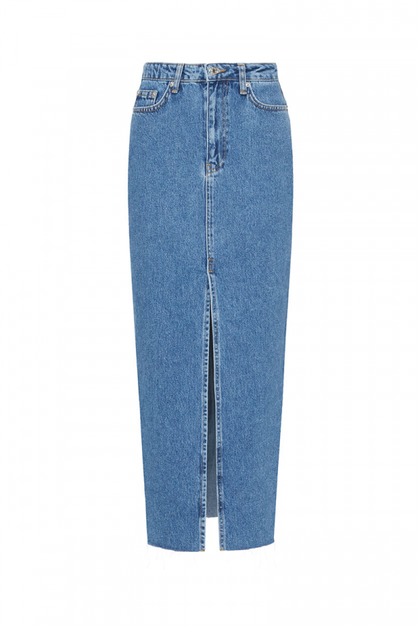 Спідниця міді джинсова синього кольору з розрізом 1